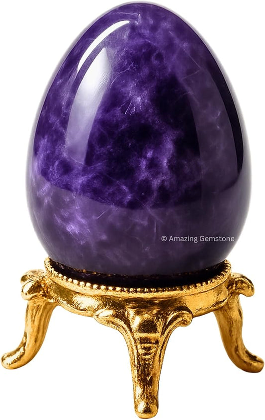 Amazing Gemstone Amethyst Crystal Yoni Egg, 2 Inches - Premium Crystals and Healing Stones Yoni Egg for Pelvic Floor Health, Natural Healing Crystal Eggs for Meditation and Stress Relief