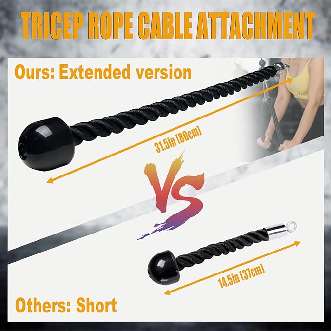 KORIKAHM Long Tricep Rope, Rope Pull Down Attachment 47 55 63Inch Length Long, Tricep Rope Cable Attachment, Tricep Pull Down Rope for Home Gym Pulley System,Cable Machine Attachment