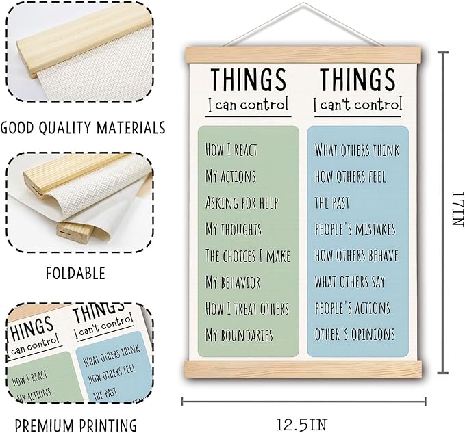 DNEULYR Things I Can Control Mental Health Poster Hanger Frame, Wall Decor Art Banner for Classroom School Counselor Office Therapy Decor, 12.5x17 Inch