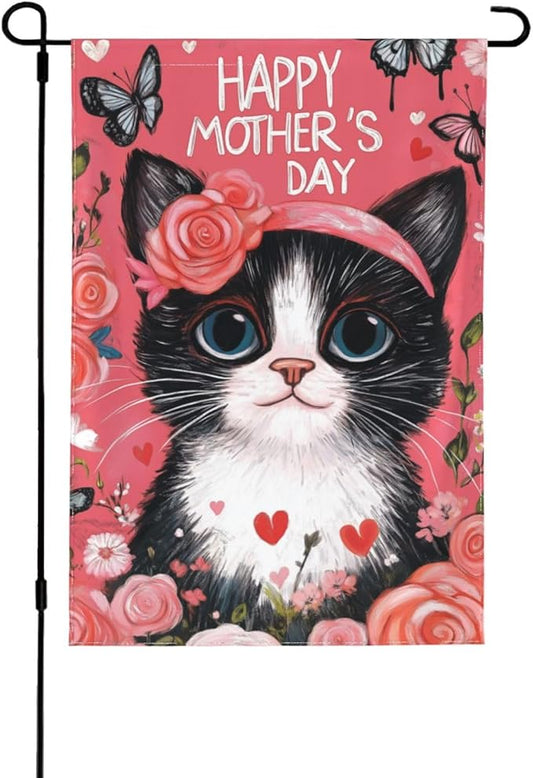 Mothers Day Cat Garden Flag 12x18 In Double Sided Yard Flags Lawn Sign Decor No Flagstand