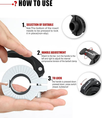 Pro Barbell Clips 1 inch Barbell Clamps 0.9-1.18inch Quick Release Weight Clips for Bars Multi-Size Adjustable Olympic Barbell Clamps
