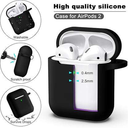 R-fun Compatible with AirPods Case Cover, Soft Silicone Protective Cover with Keychain for Women Men Compatible with Apple AirPods 2nd 1st Generation Charging Case, Front LED Visible,Black