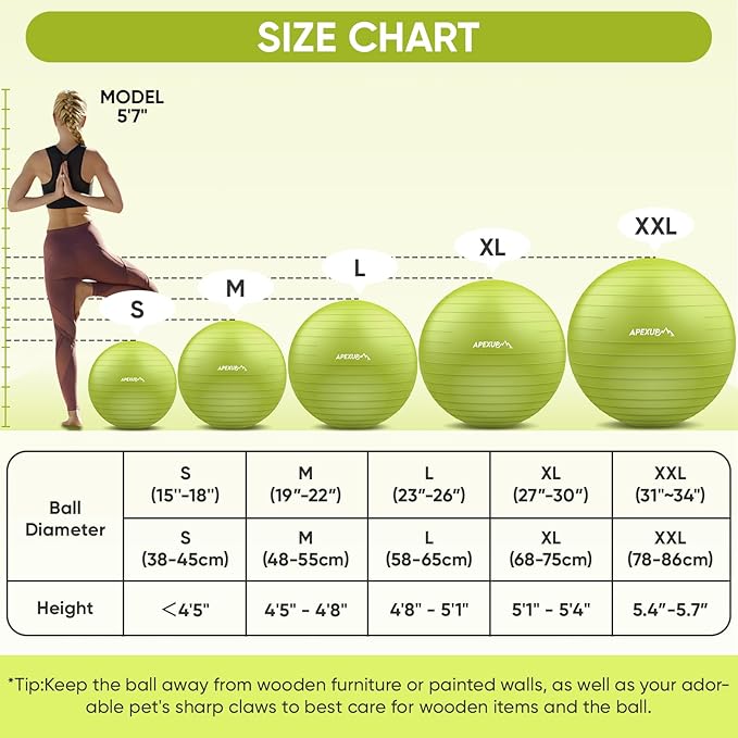 APEXUP Yoga Ball Exercise Ball Anti Slip Heavy Duty for Fitness, Balance & Core Workout