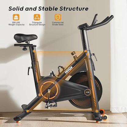 Exercise Bike, Magnetic Resistance/Brake Pad Stationary Bike with Exclusive App, 300lb Weight Capacity Indoor Bike with Soft Seat Cushion, Silent Belt Drive, Heavy Flywheel and LCD Monitor