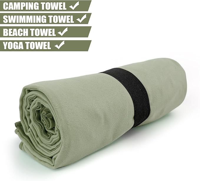 Swimming Pool Towel XL Size Microfiber Quick Dry Camping Hiking Beach Travel Body Towels (Army Green, 1 Pack XL)