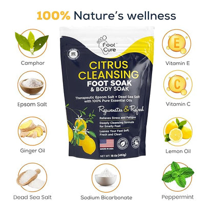 Citrus Detox Foot Soak With Epsom Salts - for Foot Callus, Immune Boost, Damaged Toenail, Athletes Foot, Pedicure and Soothes Tired Aching Feet - Made in USA 16 oz (Pack of 2)
