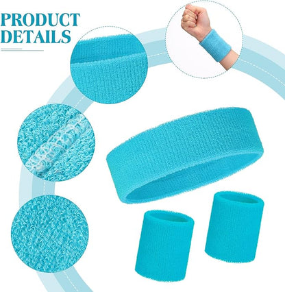 WILLBOND 3 Pcs Sweatbands Set 80s 90s Neon Sports Headband Tennis Striped Sweat Band Sports Competitions Games for Men Women Party Supplies