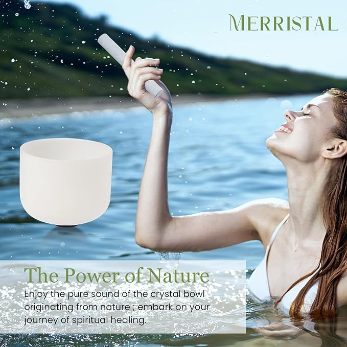 432HZ 9 Inchs Frosted Crystal Singing Bowl Set for Meditation Healing Yoga Chakra Quartz Crystal Sound Bowls with Heavy Duty Carry Case and Rubber Mallet,Suede Striker,O-rings