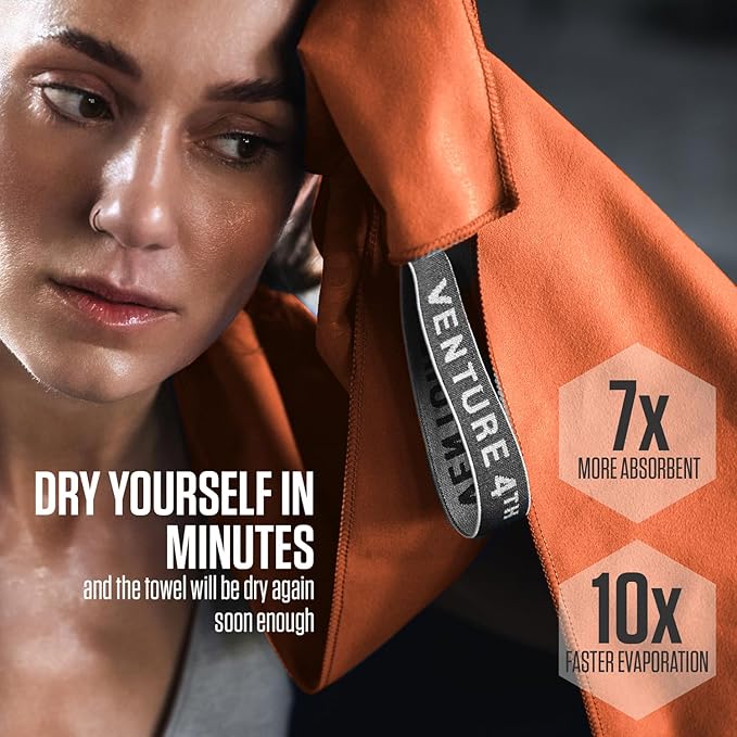 VENTURE 4TH Quick Dry Towel. Microfiber Travel Towel Ideal for Camping, Hiking, Backpacking, Gym. Lightweight & Fast Drying Travel Towels for Body. Compact & Easy to Pack - Orange Extra Large