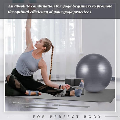 10 Pcs Yoga Starter Kit Include Yoga Mat with Carry Strap, 2 Yoga Blocks, Yoga Strap, Yoga Pilates Ball, 5 Resistance Bands with Air Pump Yoga Mat Set and Kit for Beginners Women and Men