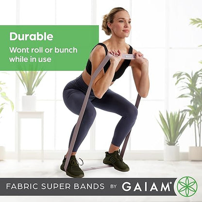 Gaiam Fabric Resistance Bands (3-Pack), Rubber & Polyester Loop Exercise Bands for Squats, Pull-Ups, Physical Therapy & Strength Training, for Yoga, Pilates, Gym or Home Workout