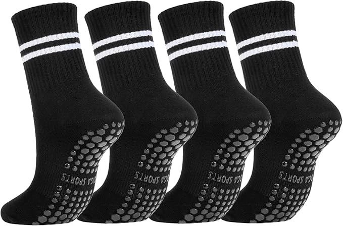 DTWAWA Womens 4Pcs Pilates Grip Socks Non Slip Yoga Socks with Grips Barre Hospital Athletic Socks for Women