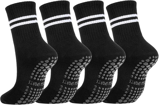 DTWAWA Womens 4Pcs Pilates Grip Socks Non Slip Yoga Socks with Grips Barre Hospital Athletic Socks for Women