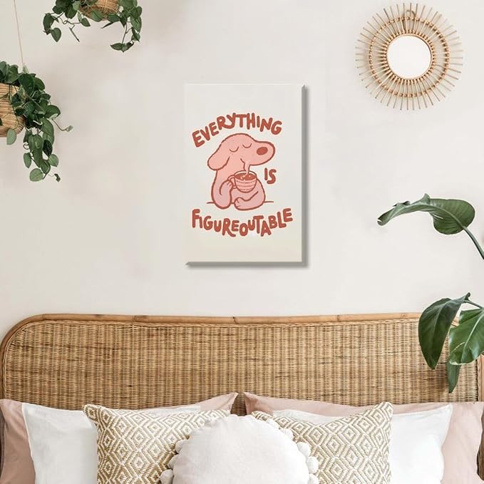 Everything is Figureoutable Motivational Canvas Wall Art Print Cute Dog Quote Inspirational Art Poster Mental Health Home Office Kids Affirmation Wall Decor Minimalist Picture 16x24inch Unframed