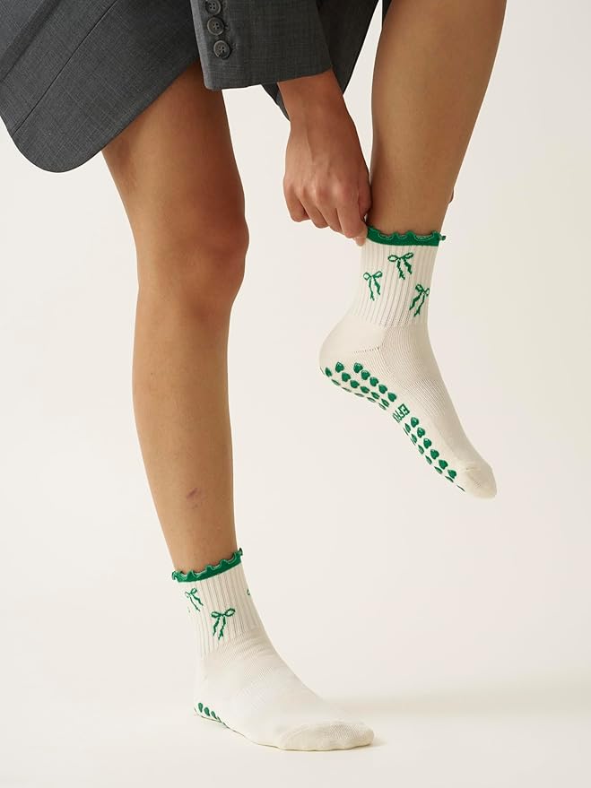 Crew Half Calf Grip Socks, Cutest Fruits Pilates Socks, Ruffle socks, Non-Slip, Barre Yoga Fitness