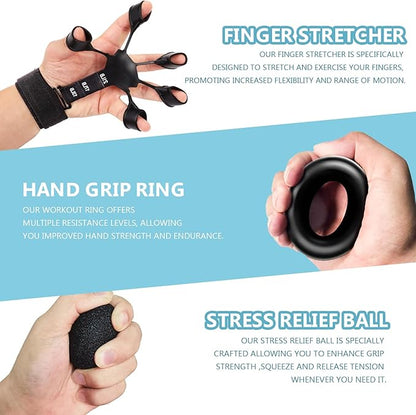 5 PCS Grip Strength Trainer Kit, Hand Gripper Strengthener, Forearm Strengthener, Finger Strengthener, Finger Exerciser, Stress Relief Ball, Forearm Workout Ring for Muscle Building and Injury Recover