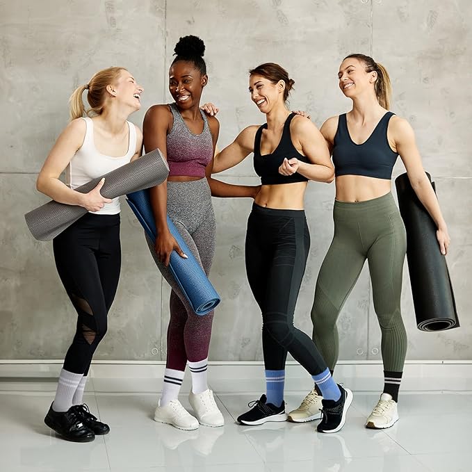 Toes Home Pilates Socks for Women with Non Slip Grippers, Yoga Crew Socks for Barre Hospital Sticky Slipper Socks 4 Pairs