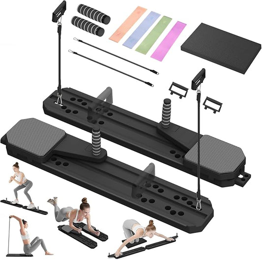 Pilates Board for Home Workout, Pilates Reformer Set for Core, Strength and Balance Training, Multi-Purpose Protable Pilates Reformer Machine for Women and Men