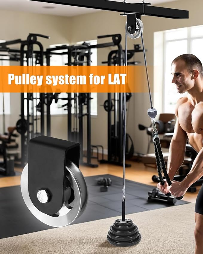 Home Gym Pulley System LAT Pulley Machine, Heavy Duty 304 Steel Cable Pulley System for Power Cage with Quiet Aluminum Pulley