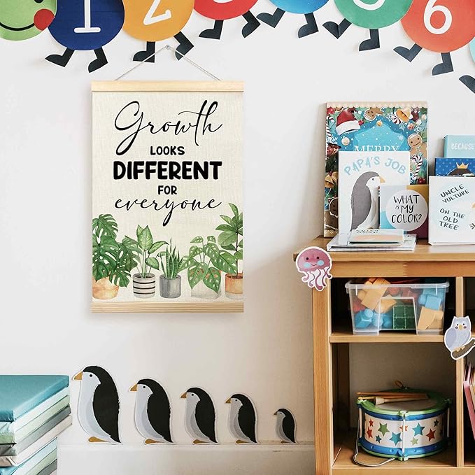 TLESKE Classroom Mental Health Poster Hanger Frame, Positive Affirmations Hanging Wall Art Room Decor for School Counseling Therapy Office, Growth Looks Different for Everyone Prints Pictures, 16x24