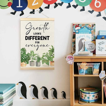 TLESKE Classroom Mental Health Poster Hanger Frame, Positive Affirmations Hanging Wall Art Room Decor for School Counseling Therapy Office, Growth Looks Different for Everyone Prints Pictures, 16x24