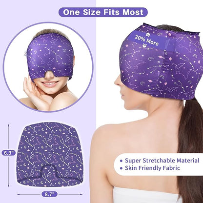 Migraine Relief Cap, Gel Cooling Eye Mask 2 Pack Set, Headache Relief with Hot/Cold Ice Cap, Instant Headache Relief, Reusable Ice Pack for Stress Relief Migraine Mask