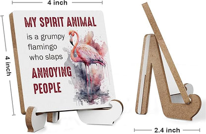 Flamingo Gifts Funny Flamingo Decor Rustic Wooden Desk Decor for Flamingo Lovers Home Farmhouse Office Bathroom Table Tiered Tray Shelf Seasonal Plaque with Wood Stand Holder