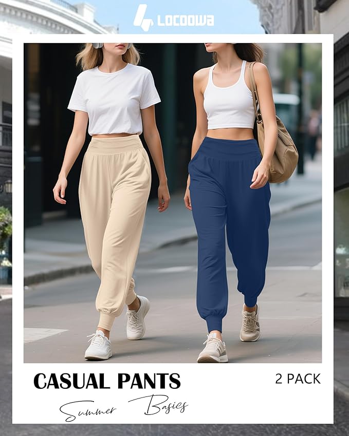 2 Pack Women's Yoga Joggers, Cozy Sweatpants with Pockets Casual Loose Comfy High Waisted Lounge Pants