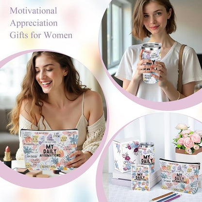 Positive Daily Affirmations for Women Mental Health Inspirational Gifts for Sister Friend Boss Coworker Birthday Friendship Christmas, Office 6PCS 20oz Tumbler Makeup Bag Ballpoint Pen Notebook
