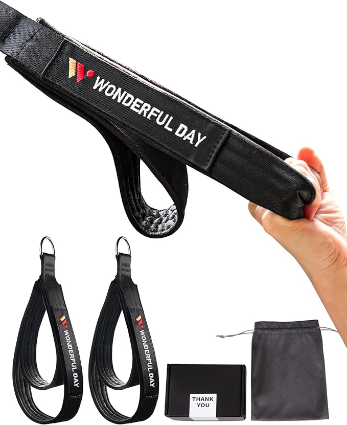 Wonderful Day 2PCS Pilates Straps for Reformer, Comfortable Enhanced Thickness, Fitness D-Ring Double Loop Exercise Straps for Home Gym Workout (Black)
