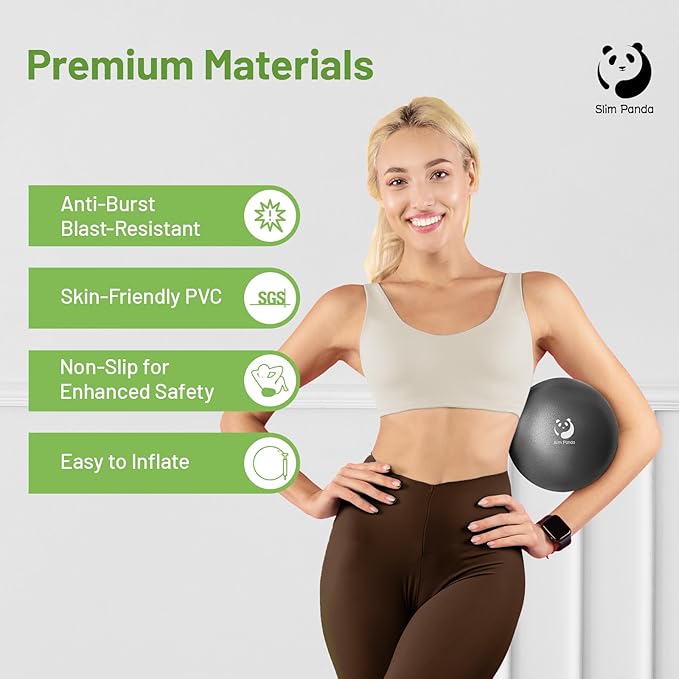 Slim Panda Pilates Ball, 9 Inch Small Exercise Ball, Anti Burst Mini Yoga Ball for Stability, Workout, Barre, Core Strength, Physical Therapy, Balance, Stretching