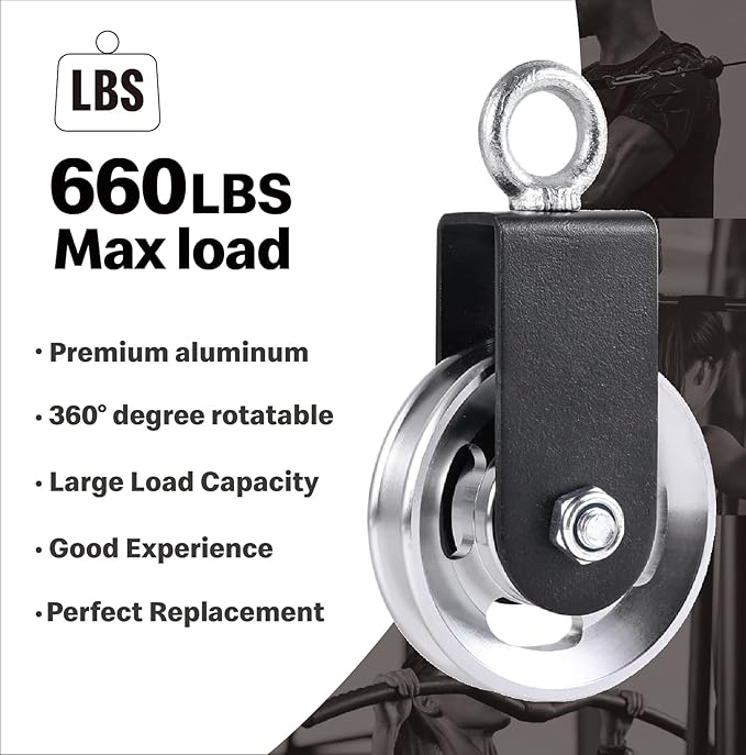 Pulley system for home gym, Aluminum GYM Pulley Wheel Universal Aluminum Alloy Bearing Pulley Wheel for Cable Machine Gym Equipment Part Garage Door