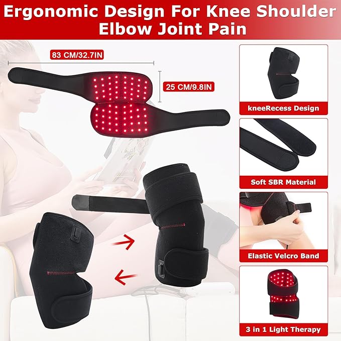AOBOCO Red Light Therapy Wrap for Knee - 76Pcs 660nm & 152Pcs 850nm Near Infrared Therapy Device Pad for Elbow Shoulder Joint Pain Relief Faster Recovery Great for Athletes & Beyond