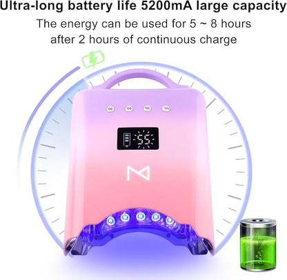 M - NEO Cordless & Rechargeable Nail Curing Lamp 78W with 4 LCD Time Display Timer, Auto Sensor, and Spacious Interior for All Hand Sizes and Nail Lengths (Mermaid)