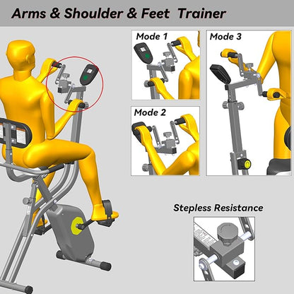 Folding Exercise Bike - Stationary Bikes for Home Use, Arms and Feet Workout, Foldable Indoor Cycling Machine - Magnetic with 8-Level Adjustable Resistance and 300 lbs Capacity