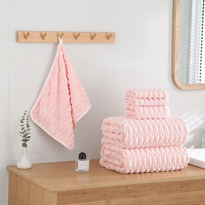 40x80 Inches Oversized Bath Sheets Extra Large Bath Towels Set of 6 for Adults Super Soft Quick Dry Lightweight Lint Free Absorbent Stripe Microfiber Shower Towels (Pink,6 Piece)