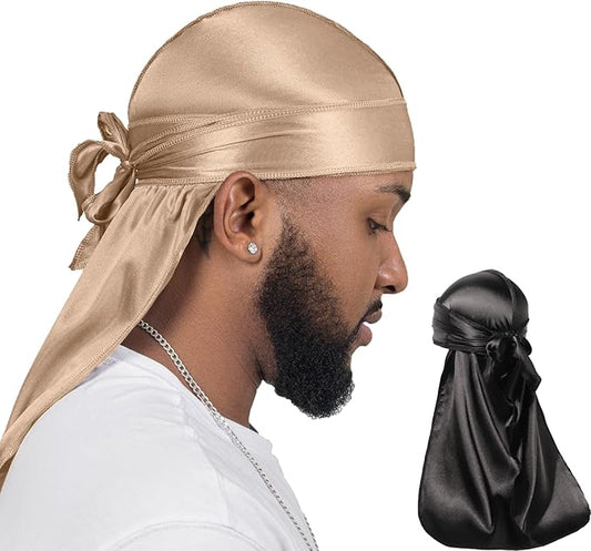 ForceWave 2 Pieces Silky Durag Pack for Men Women Waves, Premium Satin Deluxe Du-rag