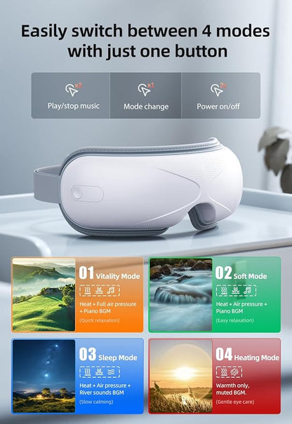 Llano Eye Massager with Heat, Portable Eye Massage with Bluetooth Music, Smart Eye Mask Massager Sleep Mask Foldable Face Massager for Relax Dark Circles Dry Eyes (White)