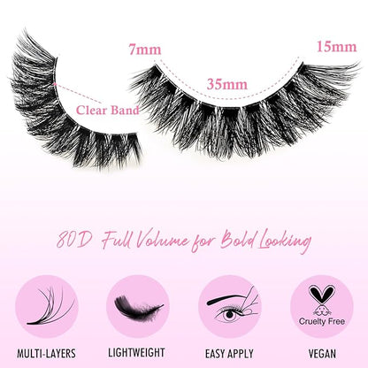 Lashes False Wispy Eyelashes Volume Cat Eye Lash Strips Fake Mink Eyelash Pack Natural Look Fluffy Full Strip Lashes Set Clear Band Easy Eyelashes for Beginners with Cluster Looking