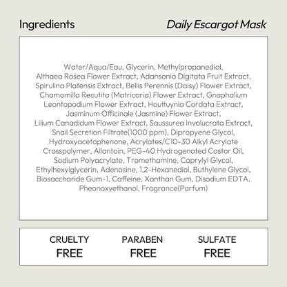 LAPCOS Escargot Sheet Mask, Daily Face Mask with Snail Filtrate to Moisturize and Soothe Skin, Korean Beauty Favorite, 5-Pack