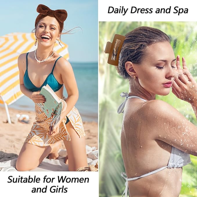 VELSCRUN Spa Headbands for Wash Face, Makeup Headband, Facial Skincare Headbands, 5 Pcs Dark Brown Puffy Sponge Spa Headband Bow Tie Hair Band Hair Clips Wristband Set Women Girls Accessories