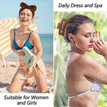 VELSCRUN Spa Headbands for Wash Face, Makeup Headband, Facial Skincare Headbands, 5 Pcs Dark Brown Puffy Sponge Spa Headband Bow Tie Hair Band Hair Clips Wristband Set Women Girls Accessories