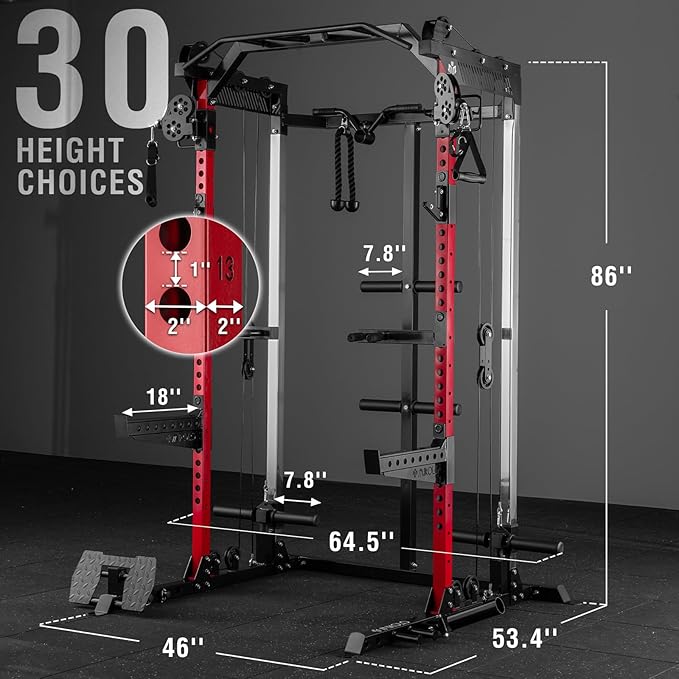 Mikolo Power Cage, 2000LB Power Rack with Independent Dual Pulley System, Multi-Function Home Gym Workout Machine for Cable Crossover