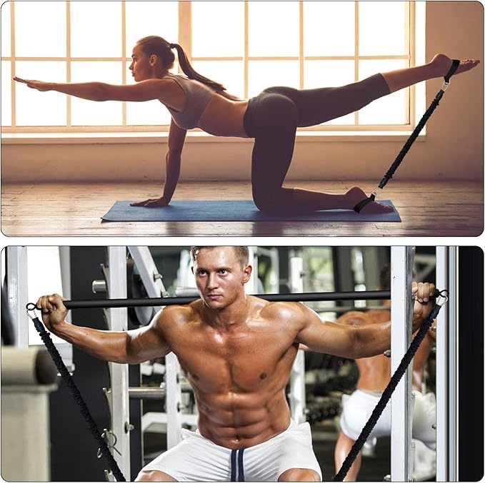 Resistance Band Bar Set, 3 Section for Working Out, Portable Home Gym Exercise Equipment for Men and Women with Handles Foot and Fix Straps