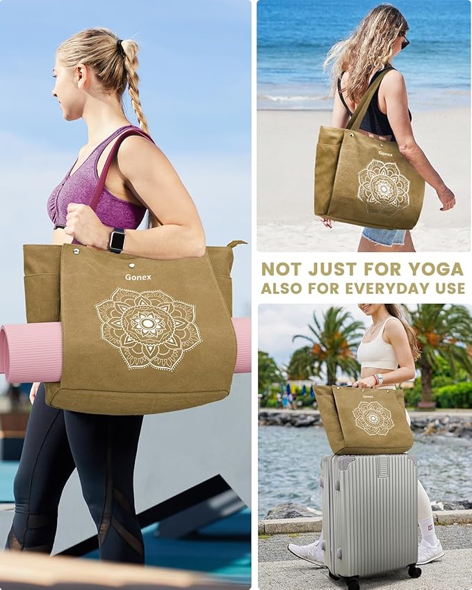 Gonex Yoga Mat Bag, Yoga Gym Bag Tote Bag with Multi Pockets For Women Men, Canvas Yoga Mat Carrier Take in Out Mat Easily For Pilates Travel Workout Office