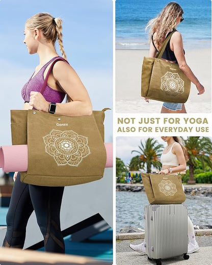 Gonex Yoga Mat Bag, Yoga Gym Bag Tote Bag with Multi Pockets For Women Men, Canvas Yoga Mat Carrier Take in Out Mat Easily For Pilates Travel Workout Office