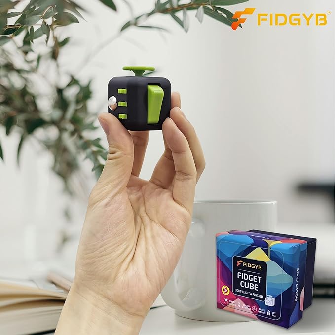 Cube Fidget Stress Relief Toy for Adults & Kids, Smooth, Quiet Sensory Toy for Anxiety, Focus & ADHD Idea[Black_Green]