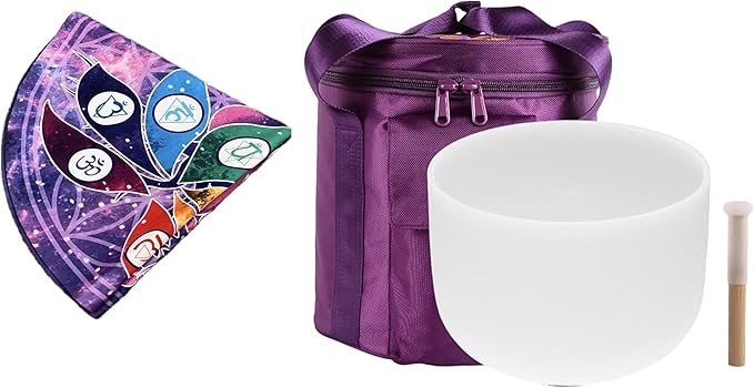 FMTY Perfect Pitch Crystal Singing Bowl 14 inch Washable Healing Bowl Cushion 52"Meditation Sound Bowl with Singing Bowls Mat for Relaxation, Yoga, Chakra Healing, Stress Relief (C Note, 14 inch)
