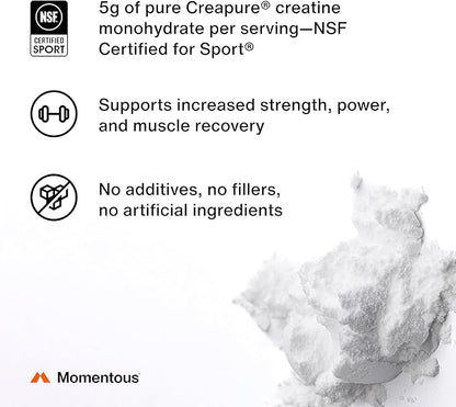 Momentous Creatine Lemon Monohydrate Powder - Creapure Creatine Powder - Supports Strength, Lean Muscle, & Recovery for Men & Women - NSF Certified for Sport - 6.49 g per Serving - 15 Servings