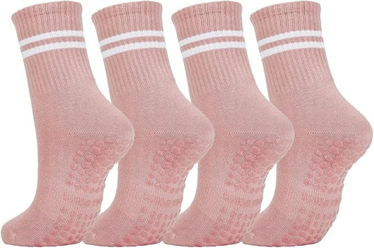 DTWAWA Womens 4Pcs Pilates Grip Socks Non Slip Yoga Socks with Grips Barre Hospital Athletic Socks for Women